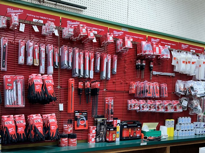 Milwaukee tools in the McDonald Supply Dubuque plumbing supply house